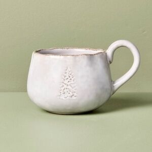 13.5oz Stoneware Debossed Tree Holiday Mug Sour Cream - Hearth & Hand Magnolia